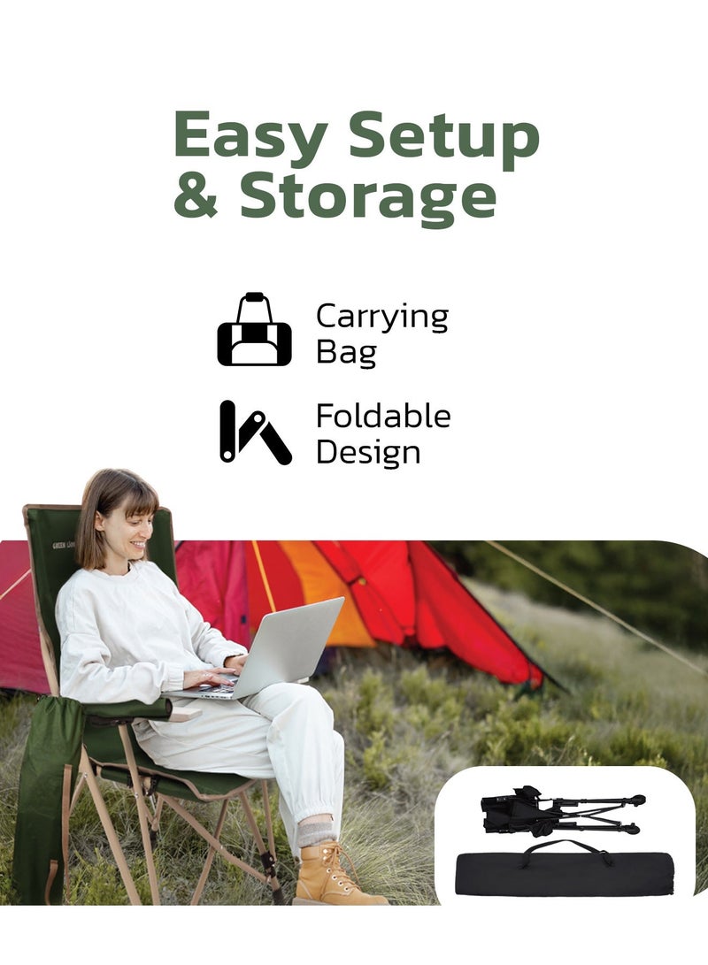 جرين ليون كرسي تخييم محمول، كرسي قابل للطي متعدد الاستخدامات مع حقيبة حمل وجيب لحمل الزجاجة، كرسي قابل للطي للصيد، الشاطئ والسفر، إطار فولاذي متين، قماش أكسفورد، خفيف الوزن، سهل الحمل للأنشطة الخارجية، النزهات، والمشي. - Image 3